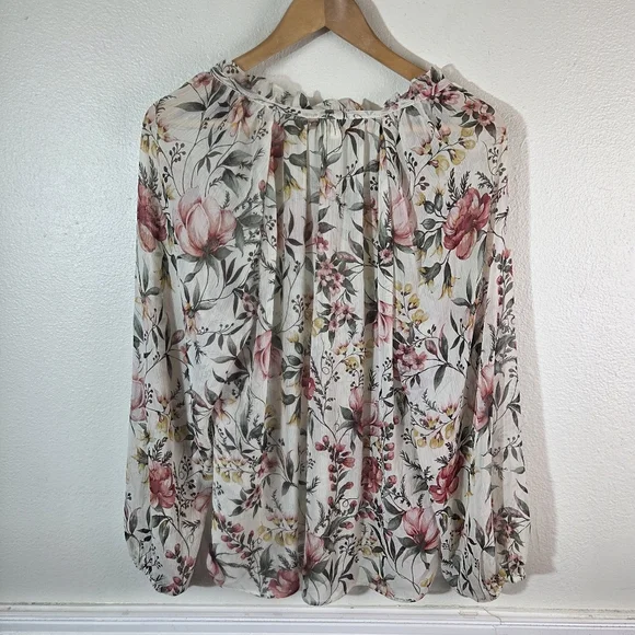 Autres Filles Small Floral Sheer Blouse Boho Tie Neck Top - Picture 4 of 11